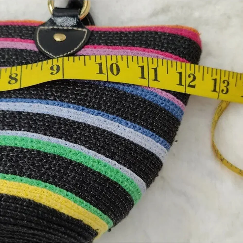 black straw Striped top handle Handbag